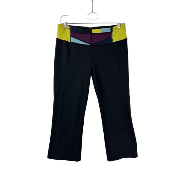 Lululemon Women’s 8 Gather & Crow Crop Pull-On Luon Athletic Panst Black Yellow - Picture 13 of 13